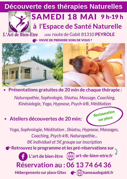 Découverte des Thérapies Naturelles samedi 18 mai 2019 entre Albi et Toulouse