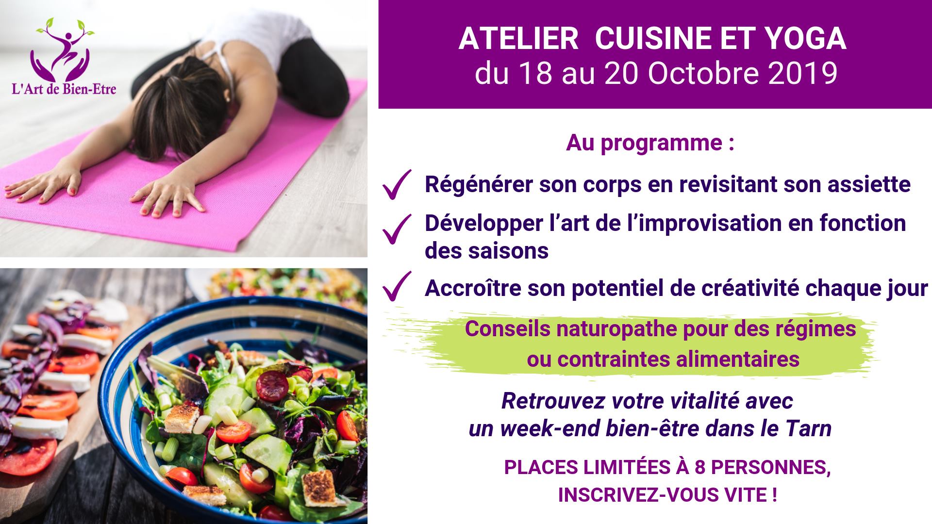 Week-End Bien-Etre Cuisine-Yoga » du 18 au 20 Octobre 2019